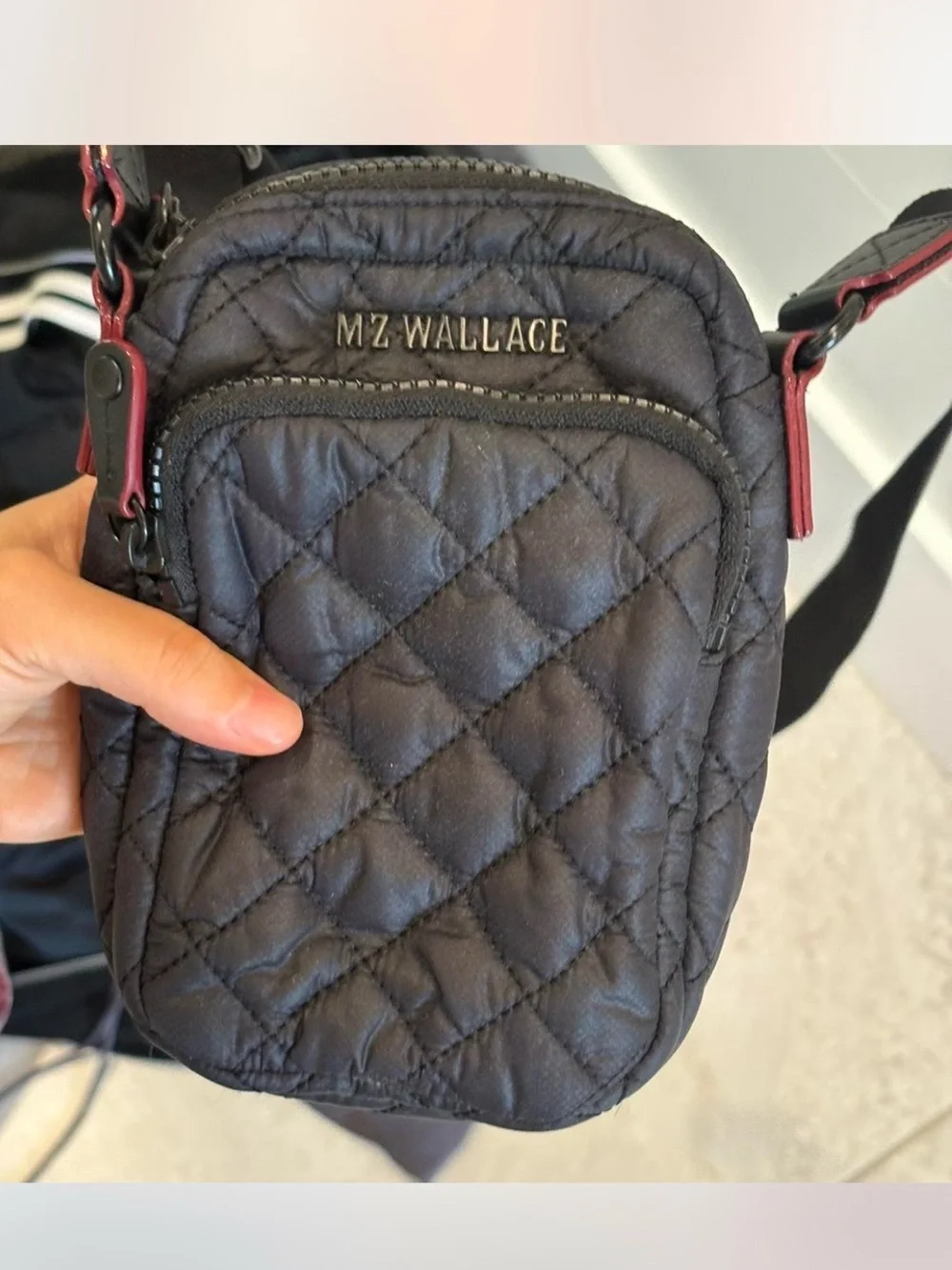 MZ Wallace Black Quilted Belt Micro Bag with Red Trim